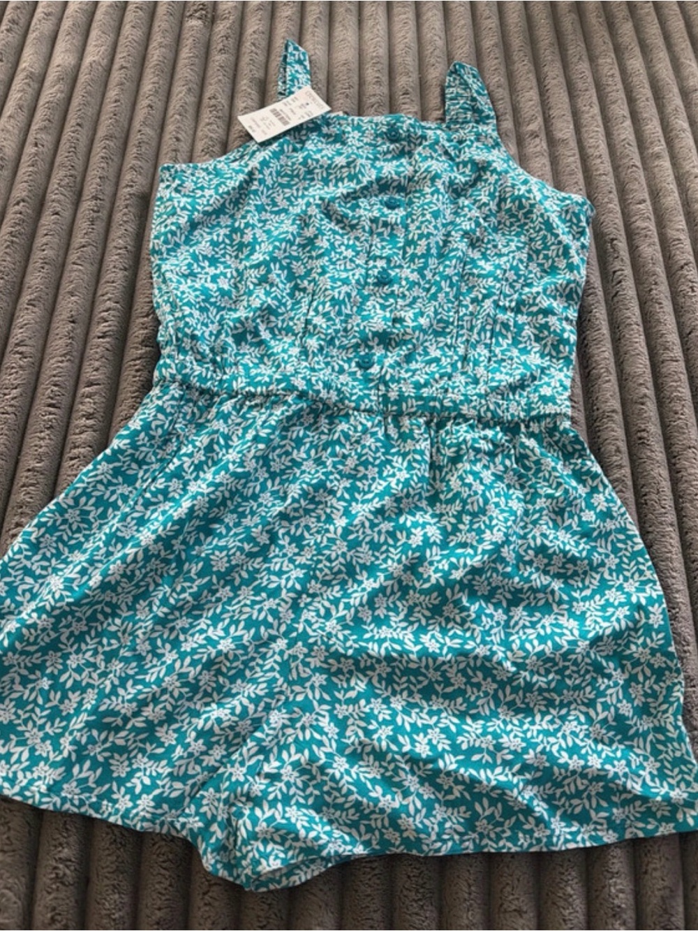 Crewcuts Teal Floral Print One-Piece Romper